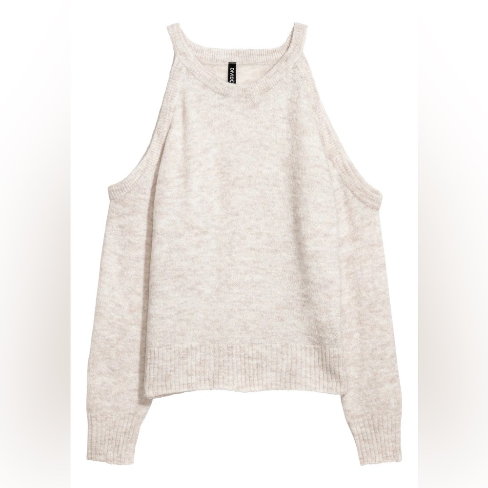 H&M Wool and Alpaca Blend Cream Cold Shoulder Sweater Soft Knit Essential